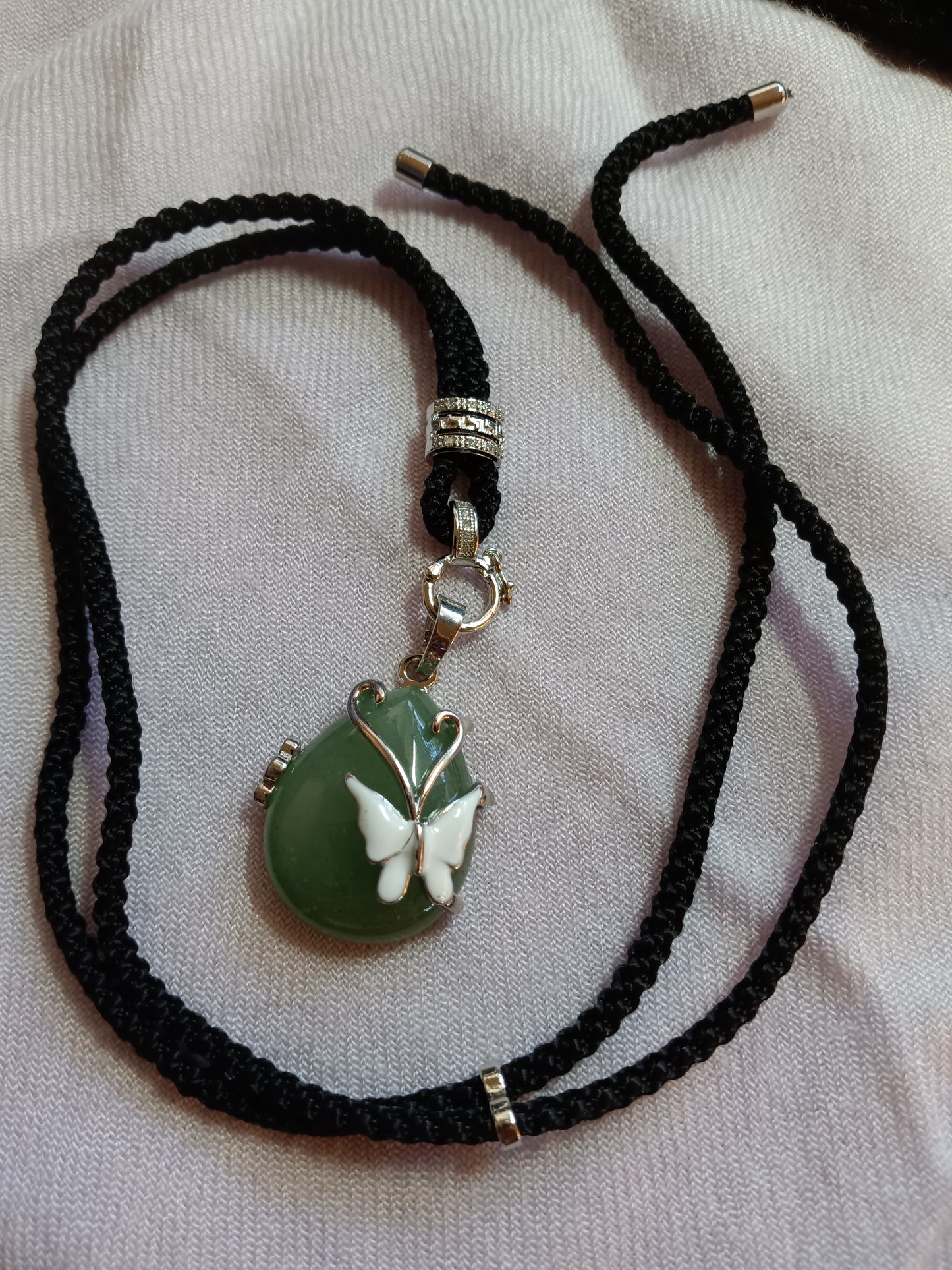 Green Jade with White Butterfly Necklace