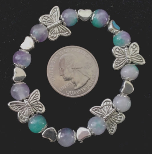 Mermaid Dyed Agate & Butterflies Bracelet