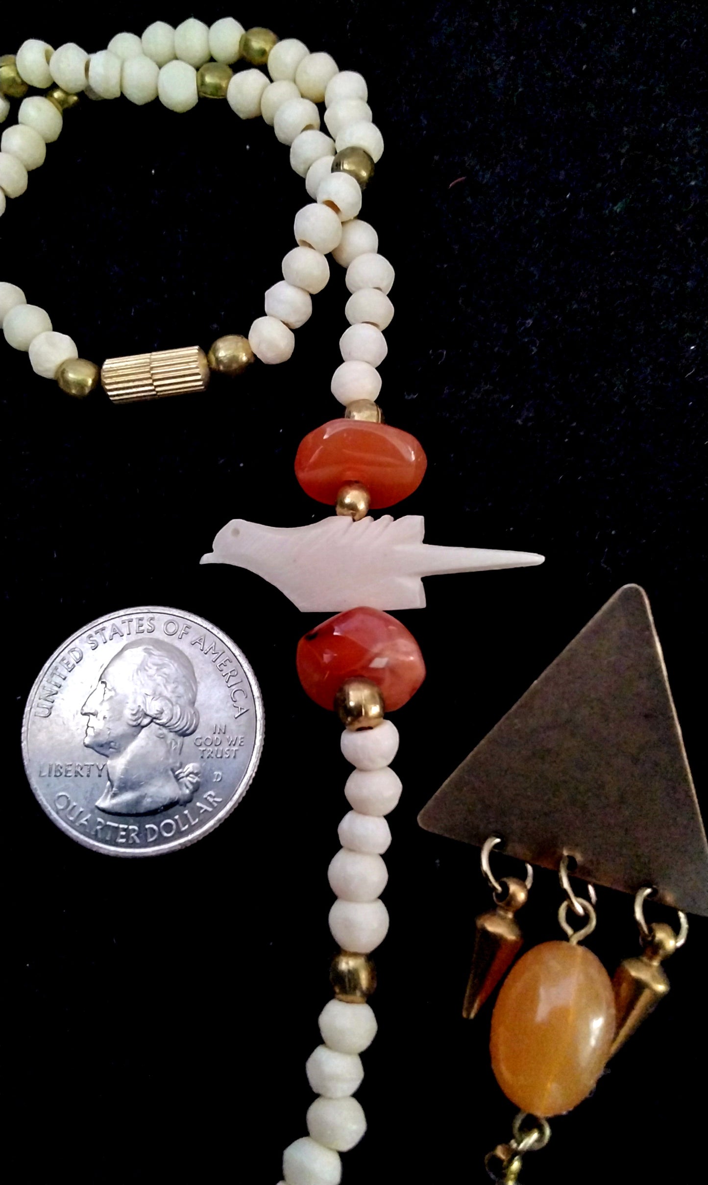 Bone, Brass & Red Aventurine Carved Necklace Set