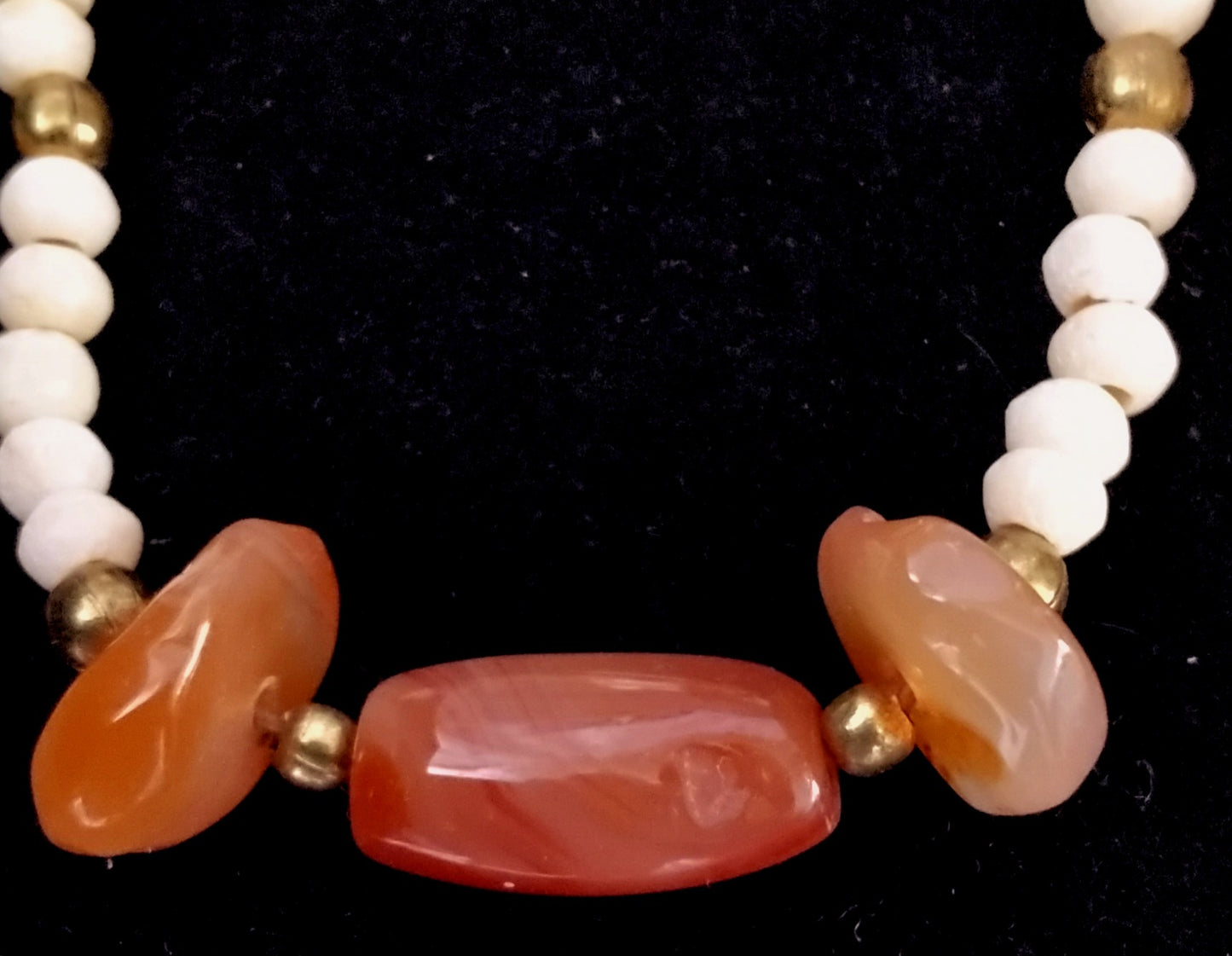 Bone, Brass & Red Aventurine Carved Necklace Set