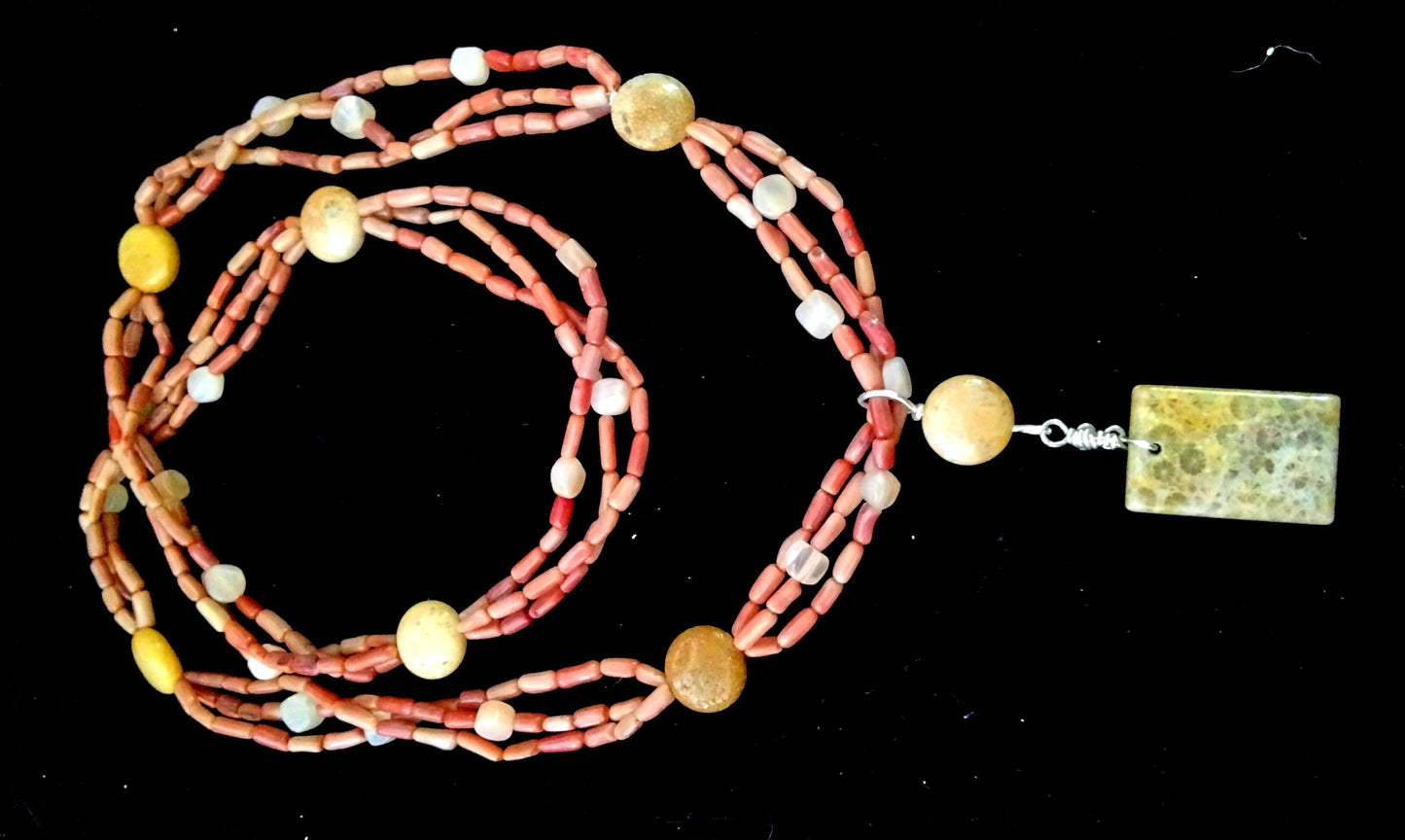 Fossil Coral & Dyed Coral Necklace