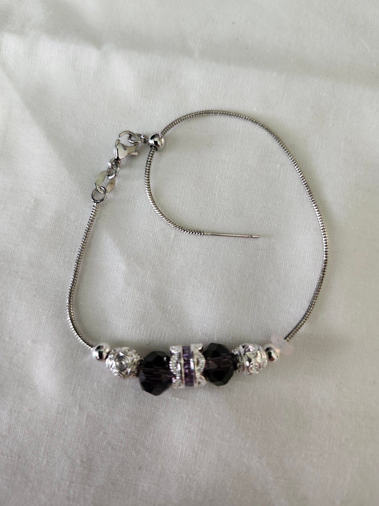 Purple & Silver Adjustable Bracelet