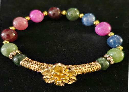 Colorful Tourmaline & Gold Flower Bracelet