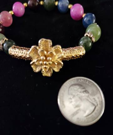 Colorful Tourmaline & Gold Flower Bracelet