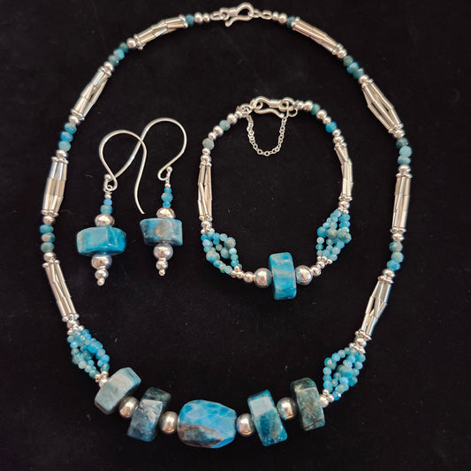 Blue Apatite & Silver Necklace Set