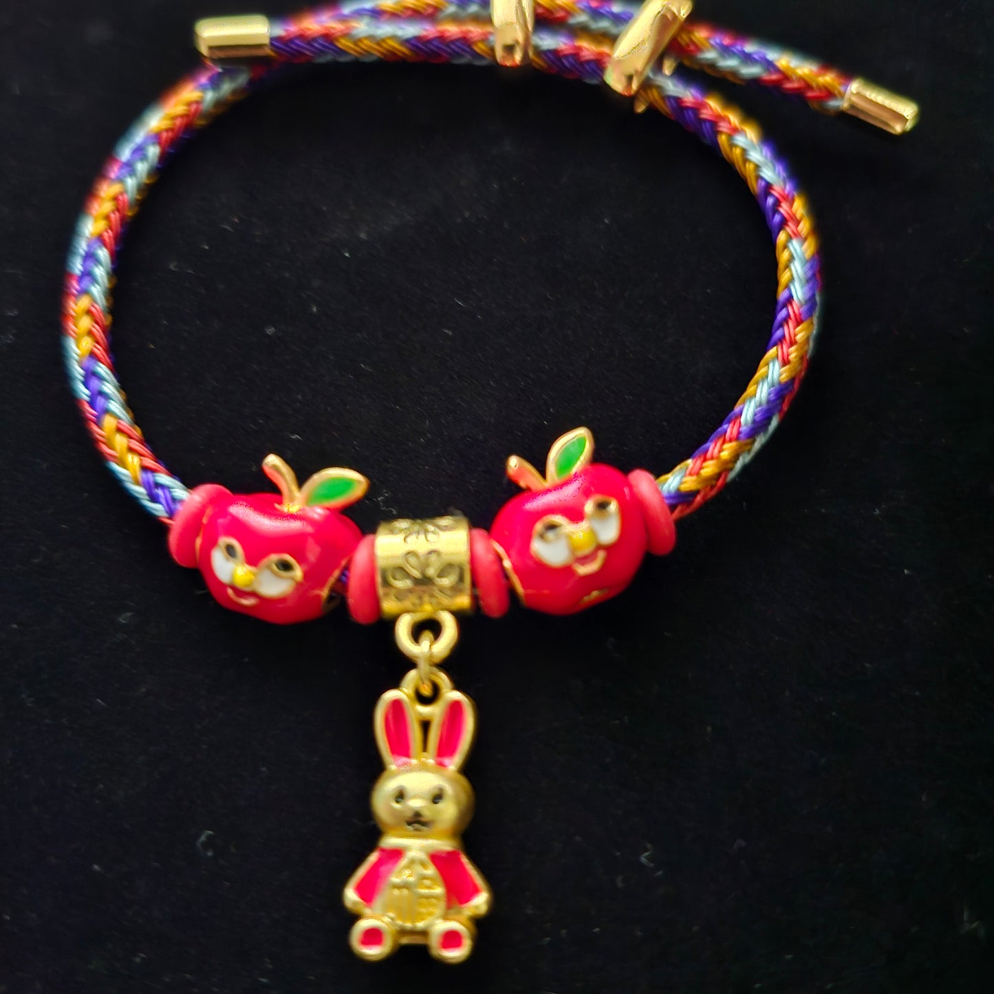 Happy Bunny & Apples Adjustable Charm Bracelet