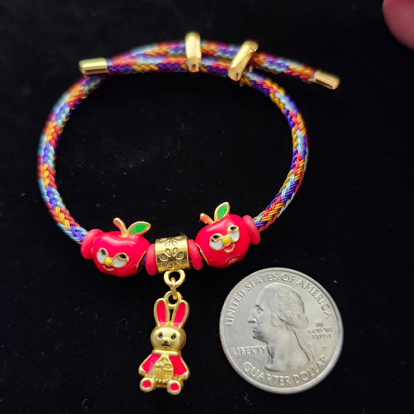 Happy Bunny & Apples Adjustable Charm Bracelet