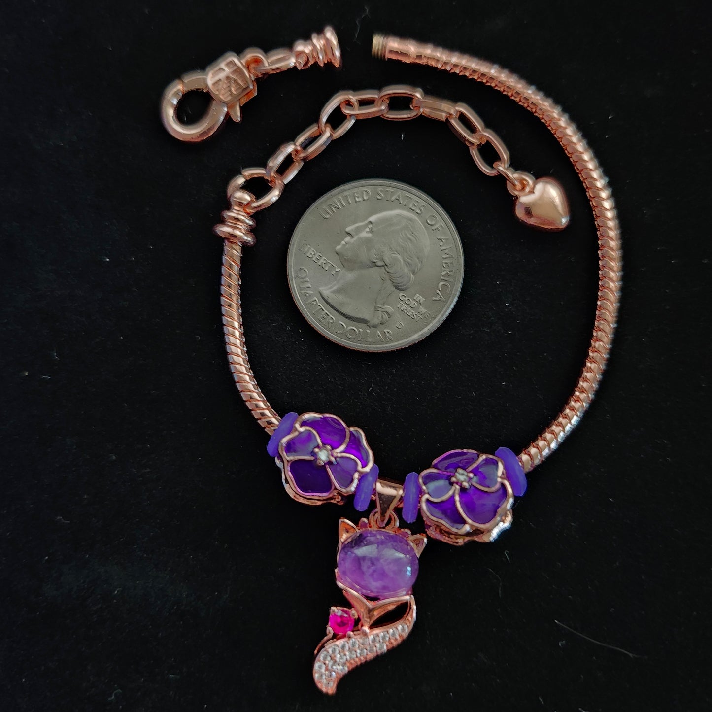 Foxy Purple & Rose Gold Pandora Style Bracelet