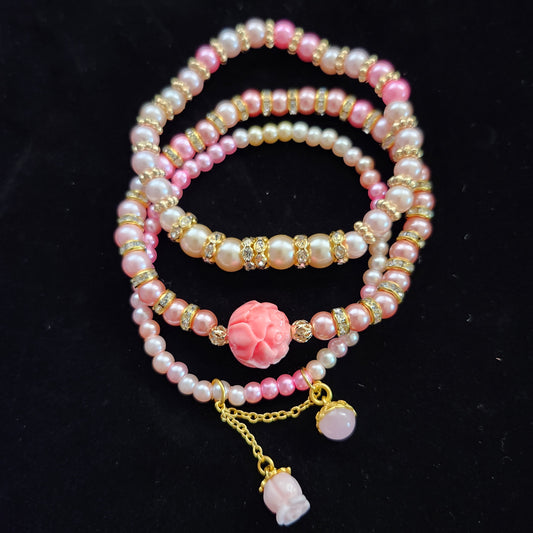 Lotus Ball & Pearl Bracelet Stack