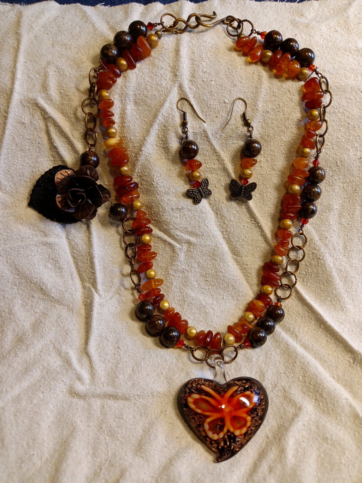 Amber and Glass Butterfly Necklace Set