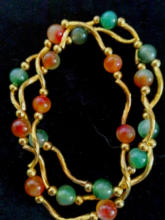 Peacock Dyed Agate & Gold Tube Bracelet Set