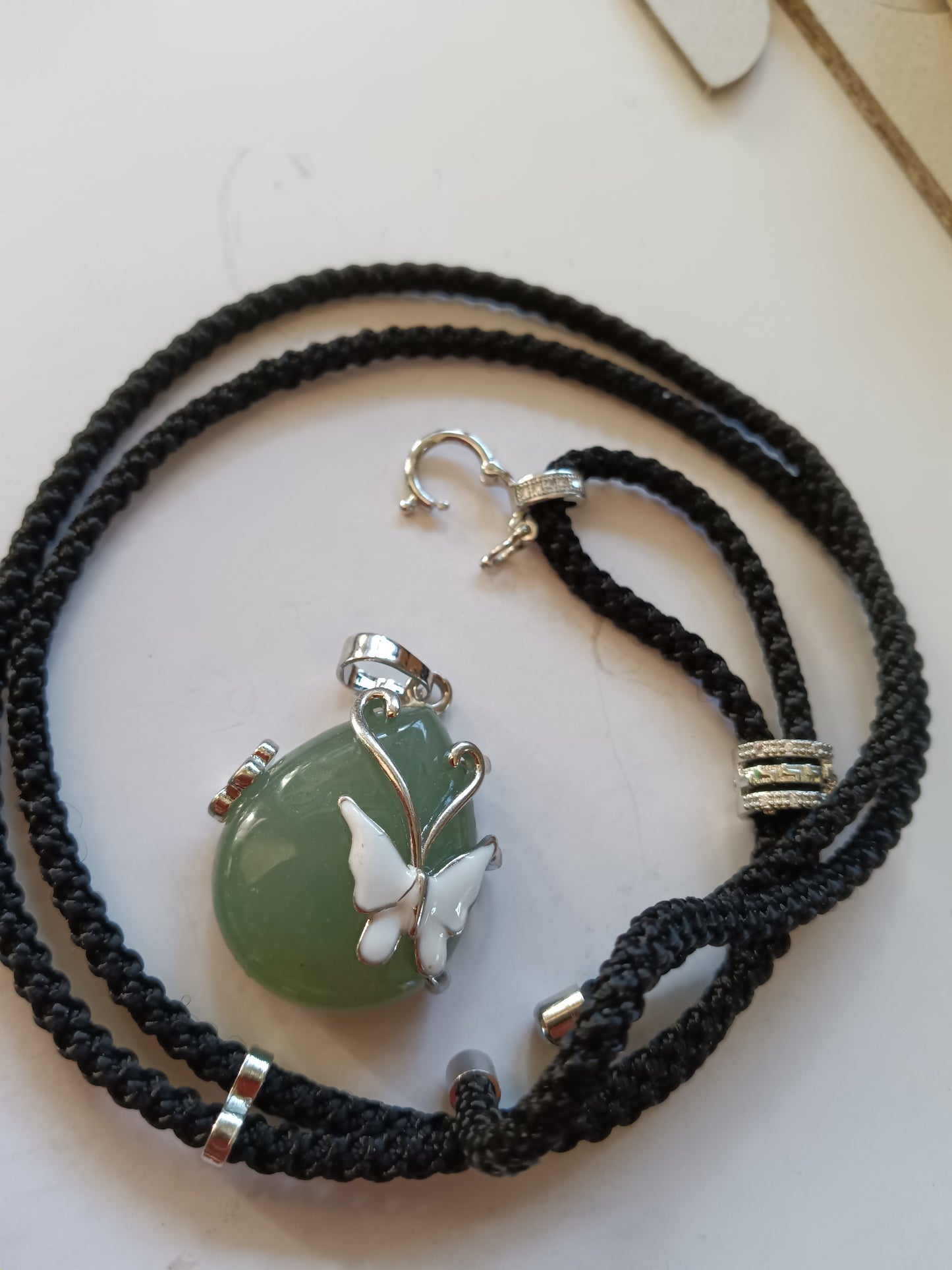 Green Jade with White Butterfly Necklace