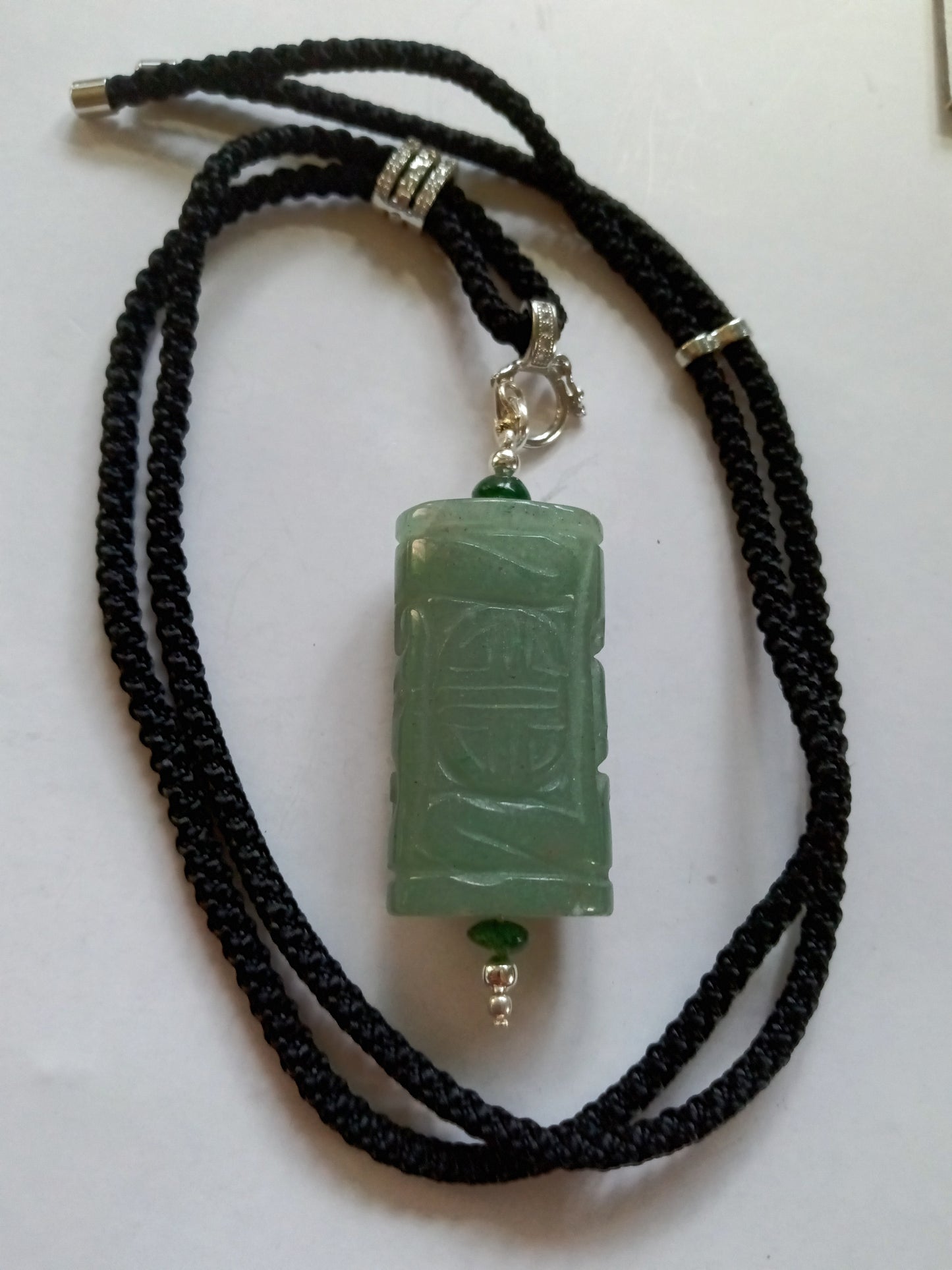 Green Aventurine Carved Pendant with Adjustable Necklace