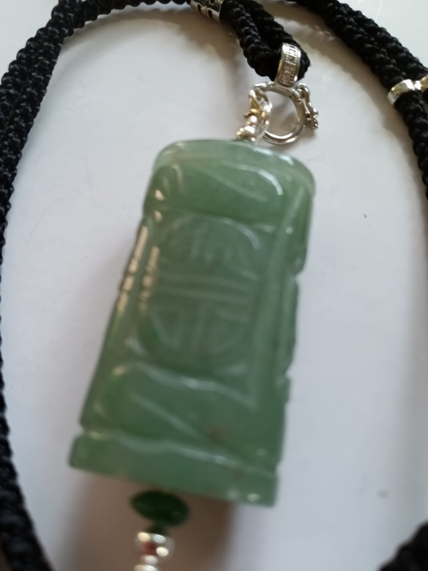 Green Aventurine Carved Pendant with Adjustable Necklace