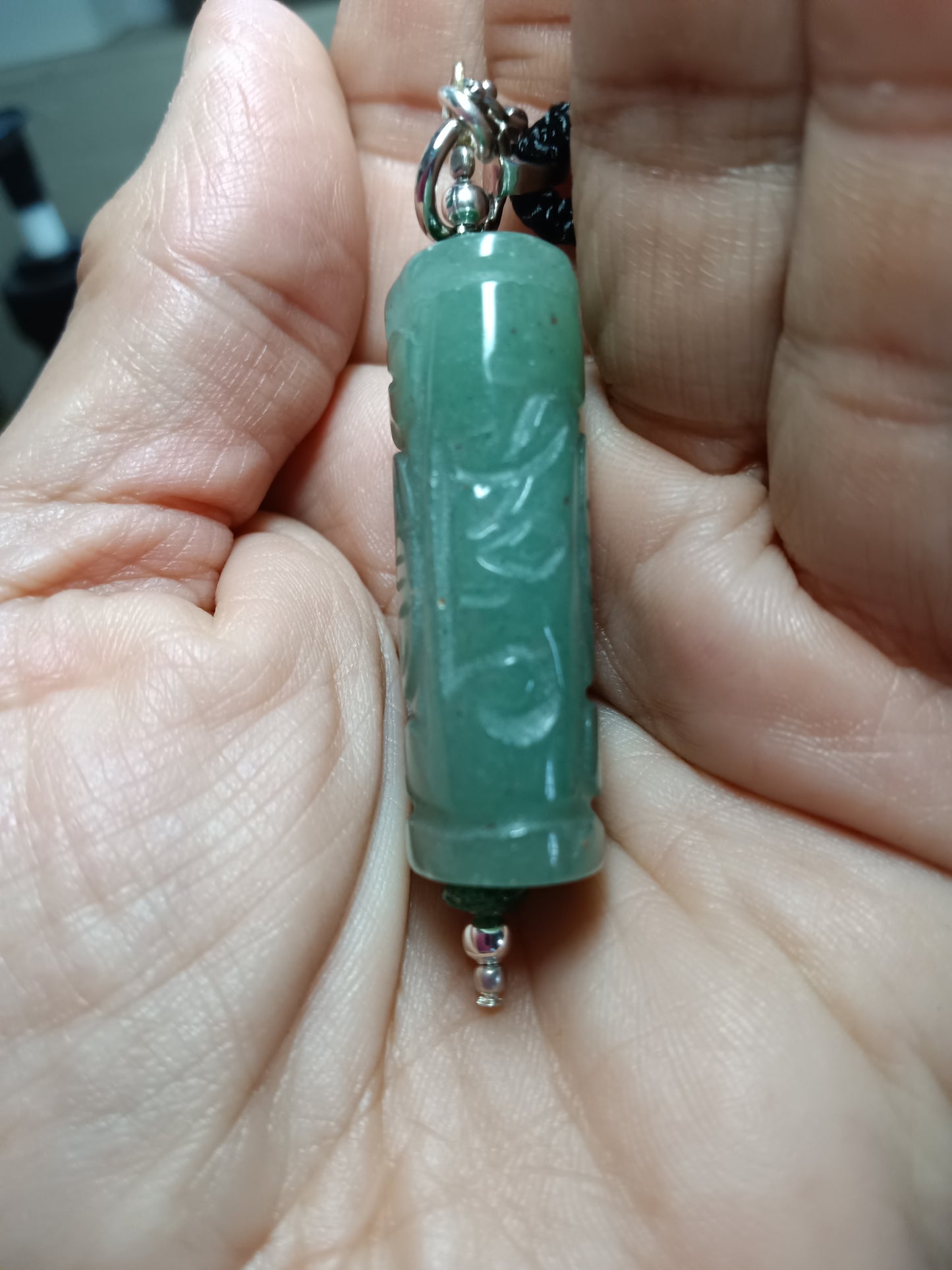 Green Aventurine Carved Pendant with Adjustable Necklace