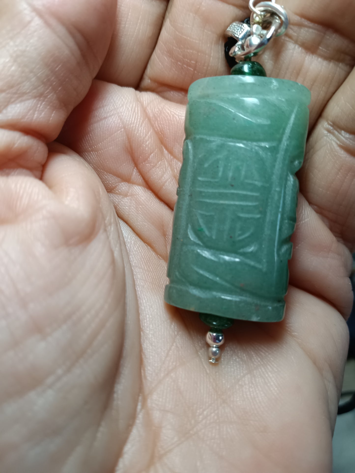 Green Aventurine Carved Pendant with Adjustable Necklace