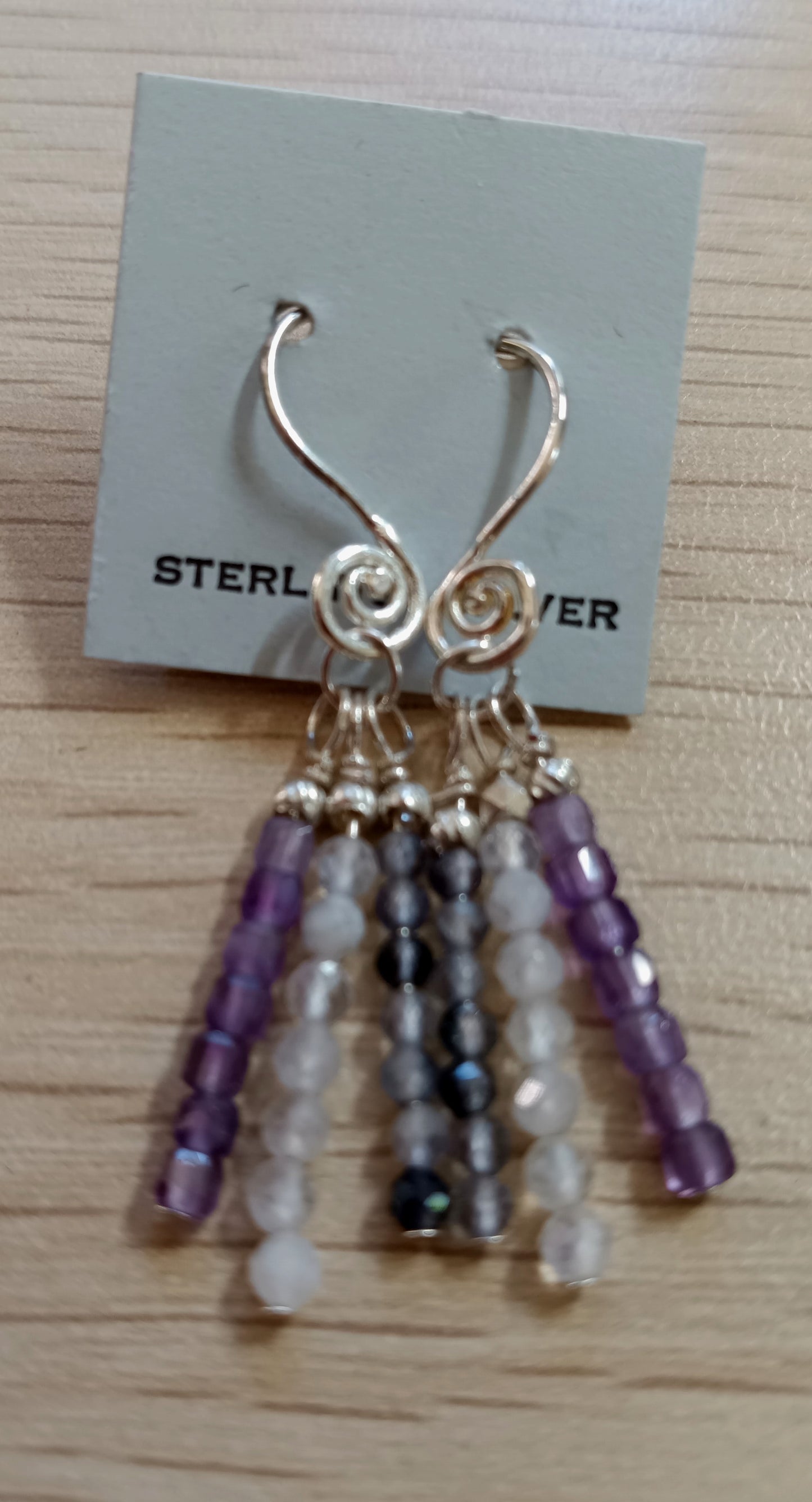 Iolite, Moonstone, & Amethyst Sterling Tassel Earrings